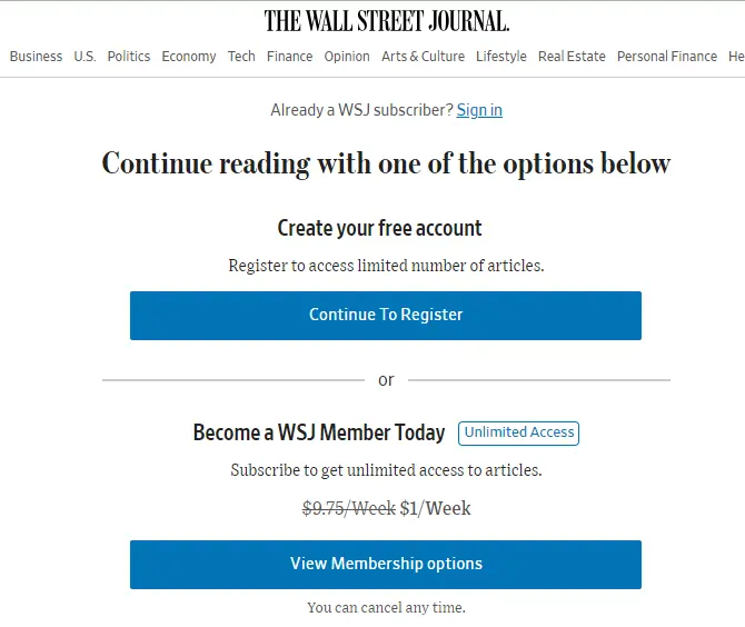 WSJ Gated Content