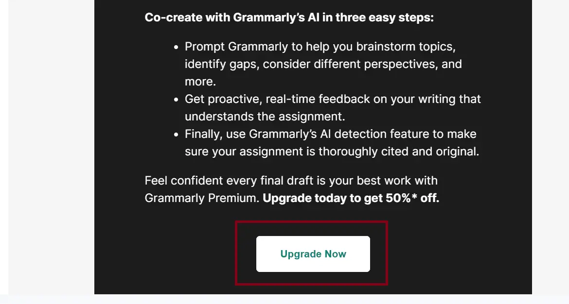 Grammarly Clear and Powerful CTA