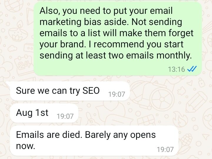 Before Email Marketing Screenshot